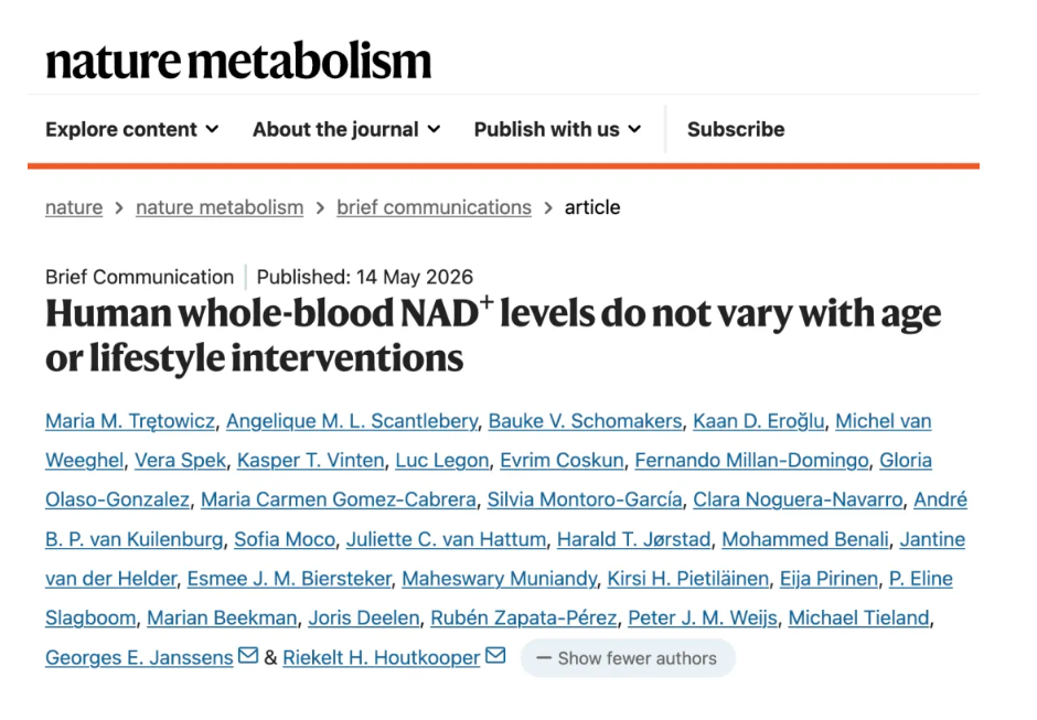 Human whole-blood NAD+ levels do not vary  with age or lifestyle interventions